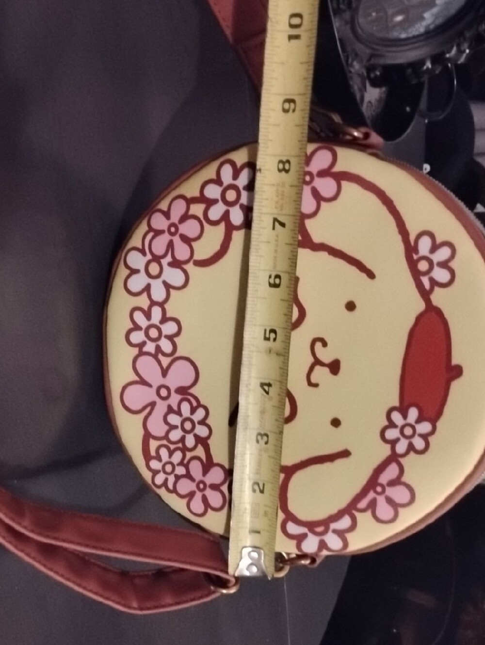 Loungefly Pompompurin Yellow Round Crossbody with Pink Floral Accents - Picture 4 of 5